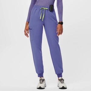Figs Purple / Periwinkle Jogger Scrubs with Lime Drawstring